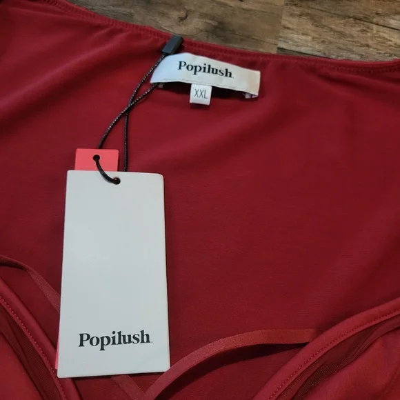 Popilush Women's Longsleeve Red V Neck Shapewear Tummy Control Bodysuit Size XXL - Picture 7 of 10